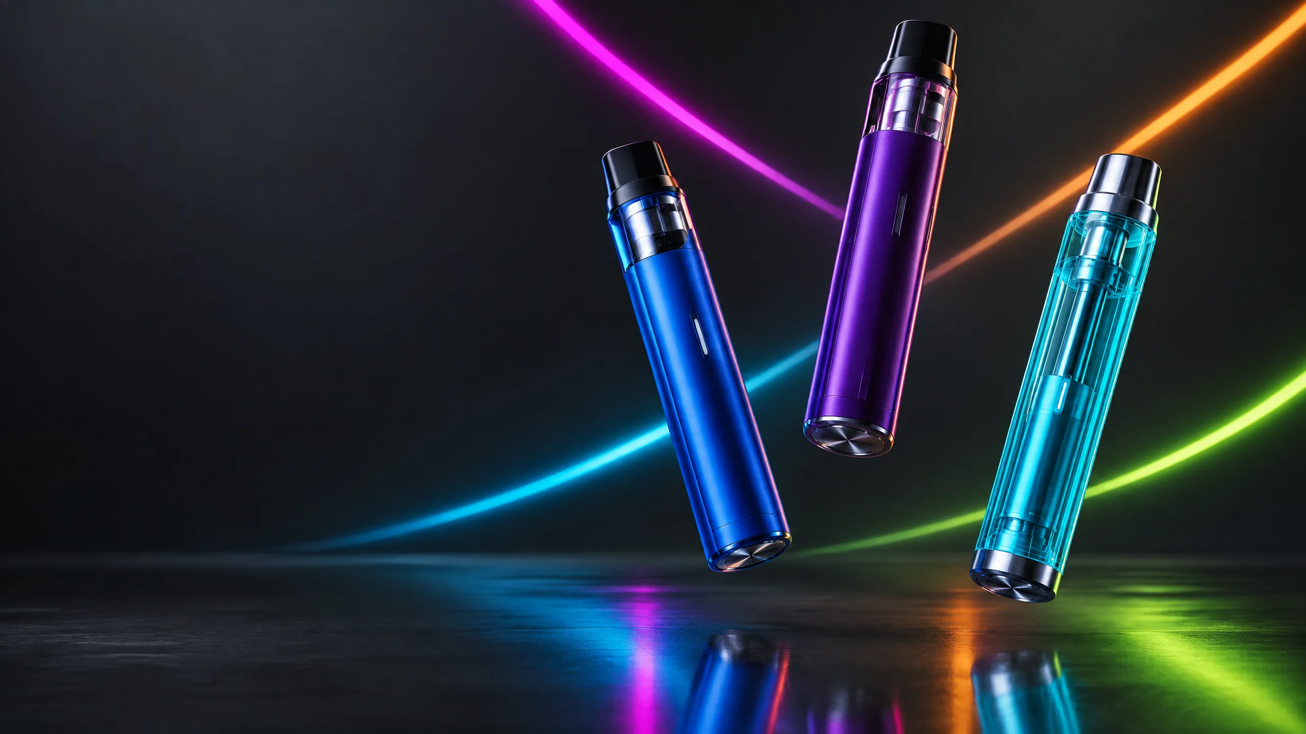 Three original Solvane hardware devices in cobalt, violet and cyan